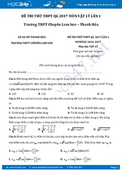 Đề thi thử THPT QG 2017 môn Vật Lý lần 1 trường Chuyên Lam Sơn- Thanh Hóa có đáp án