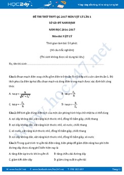 Đề thi thử THPT QG 2017 môn Vật Lý lần 1 Sở GD-ĐT Nam Định có đáp án
