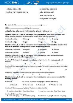 Đề thi học kỳ 2 môn tiếng Anh lớp 12 năm 2017 có đáp án THPT Chương Mỹ A