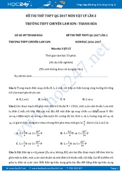 Đề thi thử THPT QG 2017 môn Vật Lý lần 2 trường Chuyên Lam Sơn - Thanh Hóa có đáp án