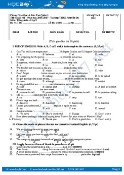 Đề thi học kỳ 2 môn tiếng Anh lớp 9 năm 2017 trường THCS Nguyễn Du - Quận 1