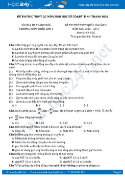 Đề thi thử THPT QG năm 2017 lần 1 môn Sinh học sở GD&ĐT Thanh hoá