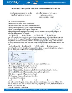 Đề thi thử THPT QG năm 2017 lần 4 môn Sinh học trường THPT chuyên KHTN- Hà Nội