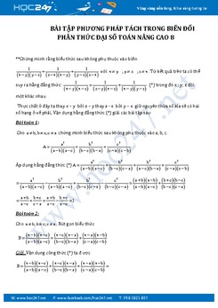 Bài tập phương pháp tách trong biến đổi phân thức đại số Toán nâng cao 8