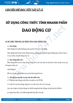 Tổng hợp công thức tính nhanh chương Dao dộng cơ học Vật Lý 12