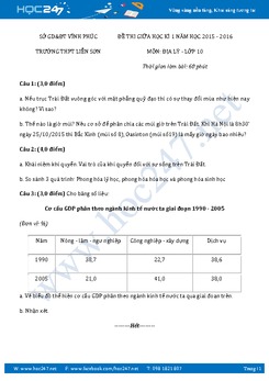 Bộ 4 đề kiểm tra 1 tiết HK1 môn Địa Lý 10 - Trường THPT