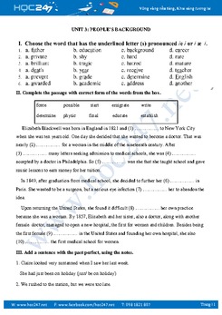 Bài tập bổ trợ Unit 3 Tiếng Anh 10