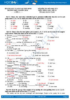 Tổng hợp một số đề kiểm tra 1 tiết tiếng Anh lớp 10
