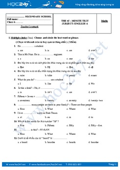 Tổng hợp đề kiểm tra 1 tiết và 15 phút tiếng Anh lớp 6