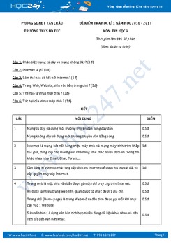 Đề kiểm tra học kì 1 môn Tin học lớp 9 có đáp án năm 2017 - Trường THCS Bổ Túc