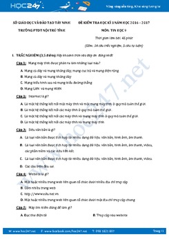 Đề kiểm tra học kì 1 môn Tin học lớp 9 có đáp án năm 2017 - Trường PTDT Nội Trú Tỉnh Tây Ninh