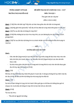 Đề kiểm tra học kì 1 môn Tin học lớp 9 có đáp án năm 2017 - Trường THCS Nguyễn Huệ