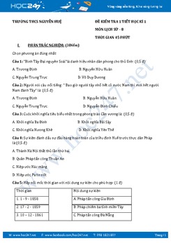 Đề kiểm tra 1 tiết HK1 môn Sử 8 - Trường THCS Nguyễn Huệ