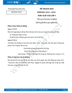 Đề kiểm tra học kì 2 Ngữ Văn 9 năm 2014 THCS Lâm Thao