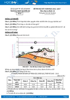 Đề thi học kì 1 môn Địa Lý 10 - Trường THPT Nguyễn Du