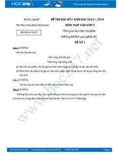 Đề thi học kì 1 Ngữ Văn 9 năm 2014 THCS Phan Bội Châu