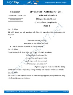 Đề thi học kì 1 Ngữ Văn 9 năm2014 THCS Thanh Cao