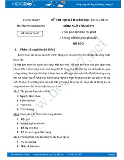 Đề thi học kì 2 Ngữ Văn 9 năm 2014 THCS Kim Đồng