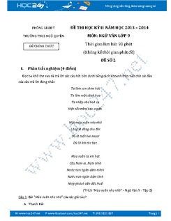 Đề kiểm tra học kì 2 Ngữ Văn 9 năm 2014 THCS Ngô Quyền