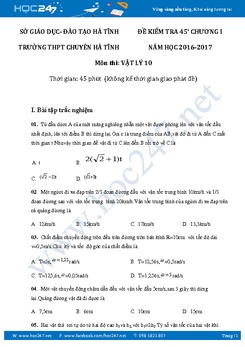 Đề kiểm tra 45' chương Động Học Chất Điểm- THPT Chuyên Hà Tĩnh