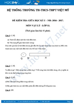 Đề thi giữa học kì I môn Vật lý 11 có lời giải và thang điểm