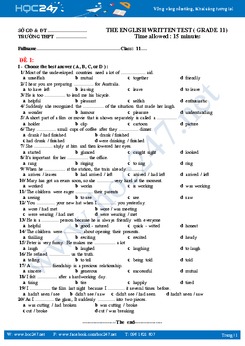 Đề kiểm tra 15 Tiếng Anh lớp 11 học kì 1 lần 1