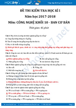 Đề kiểm tra HKI môn Công Nghệ 10 có đáp án năm 2017-2018