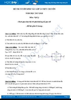 Đề tuyển sinh vào lớp 10 chuyên Lý năm 2018 có đáp án