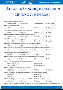 Bài tập trắc nghiệm Hóa học 9- Chương 2- Kim Loại