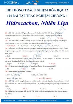 124 bài tập trắc nghiệm Chương 4 Hidrocacbon- Nhiên liệu Hóa 12 có đáp án