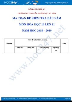 Ma trận Đề kiểm tra và đáp án đầu năm môn Hóa 10 lên 11 năm học 2018- 2019