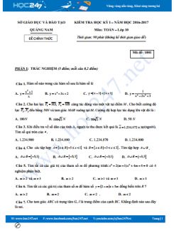 Đề thi học kì 1 môn Toán lớp 10 Sở GD & ĐT Quảng Nam