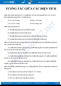 Trắc nghiệm theo chuyên đề Tương tác giữa các điện tích Vật lý 11