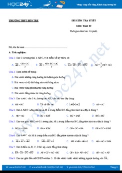 Đề kiểm tra 1 tiết Hình 10 chương 1 năm 2017 có đáp án - Trường THPT Bến Tre