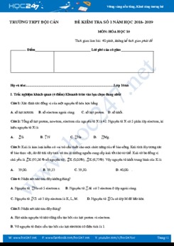 Đề kiểm tra số 1 môn Hóa học 10 năm học 2018- 2019