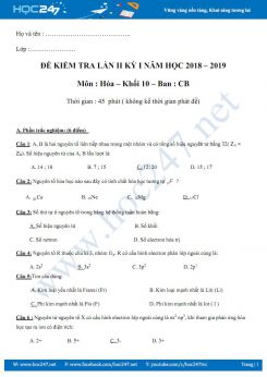 Đề kiểm tra 1 tiết số 2 môn Hóa 10 cơ bản năm học 2018-2019