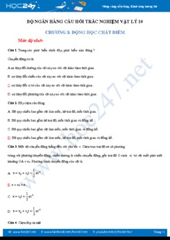 Phân loại bài tập trắc nghiệm Động học chất điểm Vật lý 10 có đáp án
