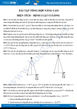 Bài tập tổng hợp nâng cao Điện tích- Định luật Culong Vật lý 11