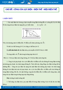 Hướng dẫn giải 1 số dạng toán về Công của lực điện và HĐT Vật lý 11