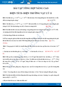 Bài tập tổng hợp Điện tích- Điện trường hay và khó Vật lý 11