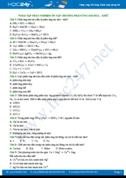 70 Bài tập trắc nghiệm ôn tập chương phản ứng oxi hóa khử