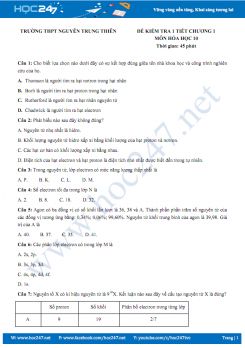 Đề kiểm tra 1 tiết Chương 1 môn Hóa 10 - Trường THPT Nguyễn Trung Thiên (có đáp án chi tiết)