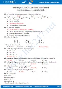 80 Bài tập nâng cao về hidrocacbon thơm, nguồn hidrocacbon thiên nhiên (có đáp án)