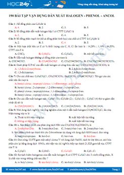 190 Bài tập vận dụng dẫn xuất Halogen- Ancol - Phenol