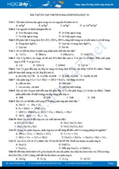 Bài tập ôn tập chương Halogen môn Hóa học 10