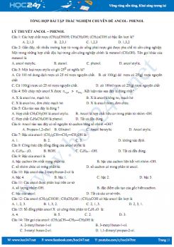 Tổng hợp bài tập trắc nghiệm chuyên đề ancol - phenol