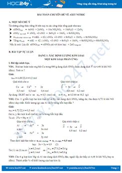 Bài toán chuyên đề về axit nitric (có hướng dẫn giải)