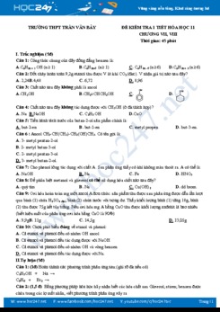 Đề kiểm tra 45 phút Chương VII, VIII môn Hóa học 11 - Trường THPT Trần Văn Bảy