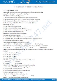 Đề trắc nghiệm lý thuyết về nito, amoniac có đáp án