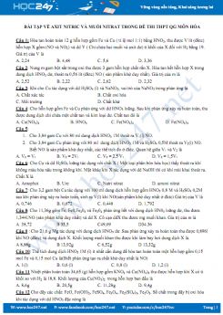 Bài tập về axit nitric và muối nitrat trong đề thi THPT QG môn Hóa